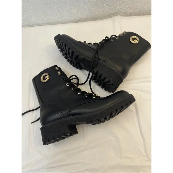 GBG Los Angeles GUESS Black Combat Moto‎ Biker 8M Bling Lug GB Packers Side Zip - Picture 2 of 10